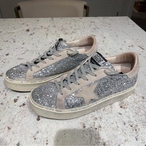 Golden Goose Hi Star Silver Glitter Sneakers